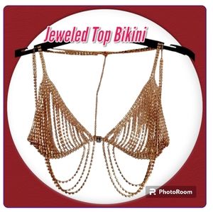 NEW Womens Gold Rhinestone Halter Top Sz OS